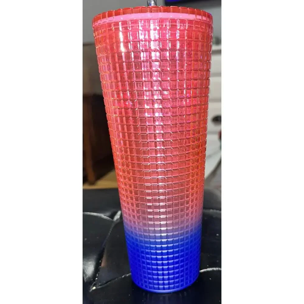 Starbucks 24oz Watermelon Pink Purple Gradient Ombre Grid Venti Tumbler Cup 2022
